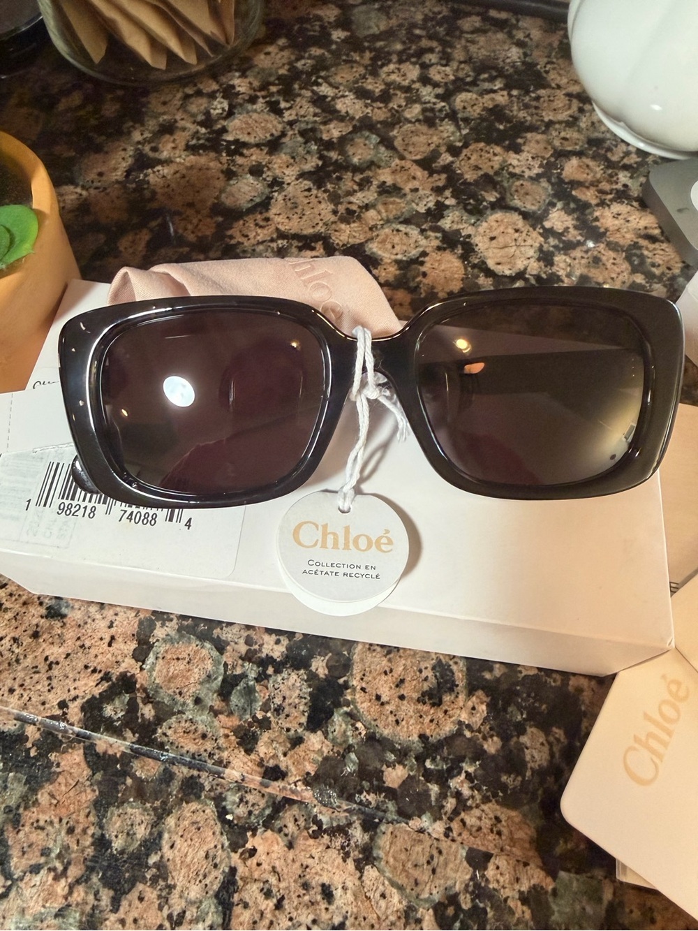 Chloé Rectangular Sunglasses Black Grey NWT $500 Retail Authentic - Picture 5 of 7